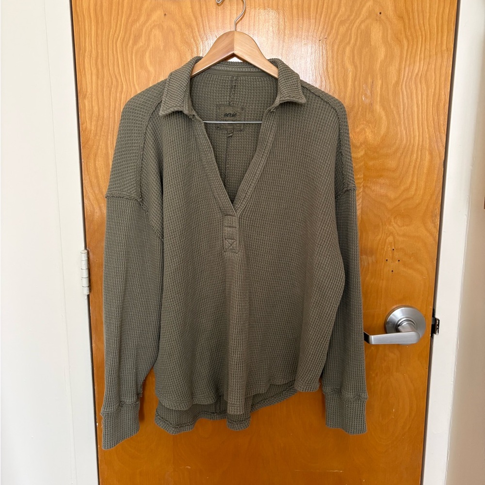 Aerie olive green waffle knit pullover - Picture 1 of 4